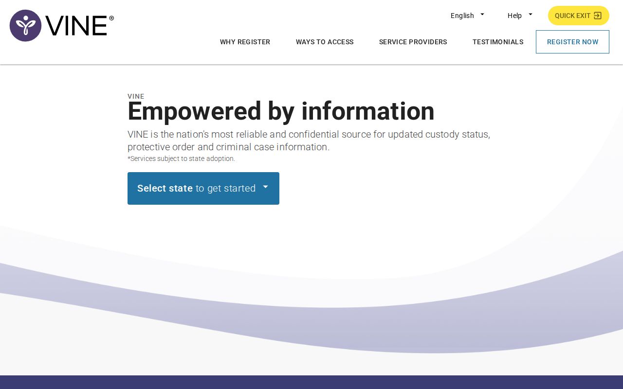 VINELink registration interface for release and transfer notifications